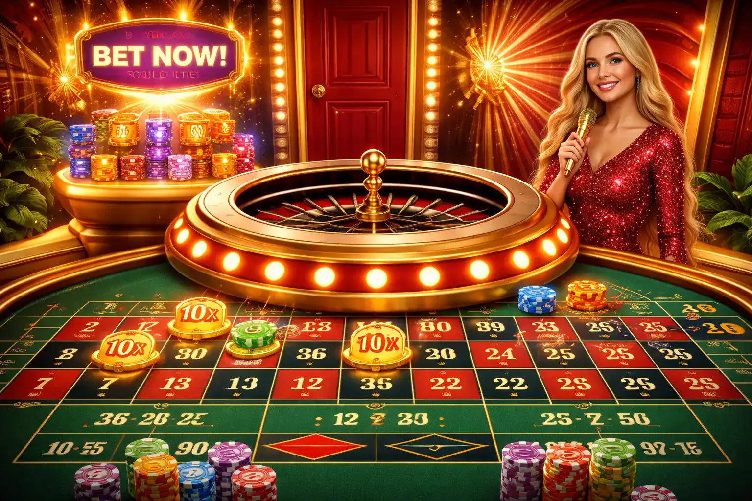 Mesa Red Door Roulette con Keys y multiplicadores en tapete